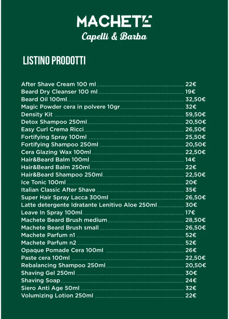 Listino prodotti
